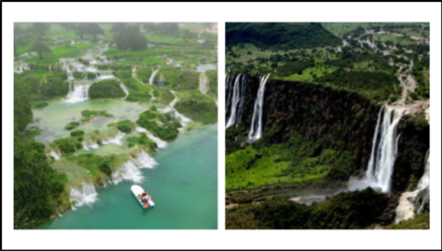 A boat in the water and a waterfall

AI-generated content may be incorrect.